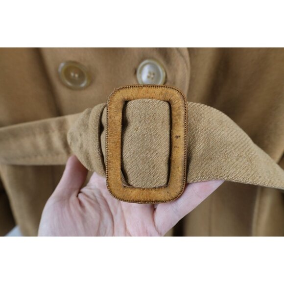 Vtg 40s Aquascutum Womens Large Distressed Wool Overcoat Jacket Beige England - Picture 6 of 16